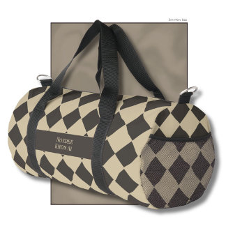 Elegant Timeless Name Beige and Dark Check at 45° Duffle Bag