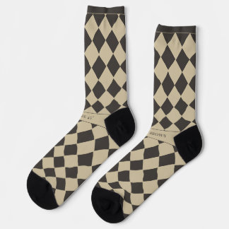 Elegant Timeless Name Beige and Dark Check at 45° Socks