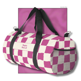 Elegant Timeless Name Purple and Cream Check Duffle Bag