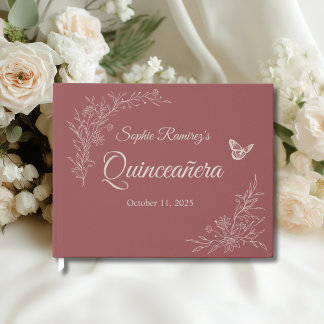 Elegant Timeless Rose Mauve Quinceañera Guest Book