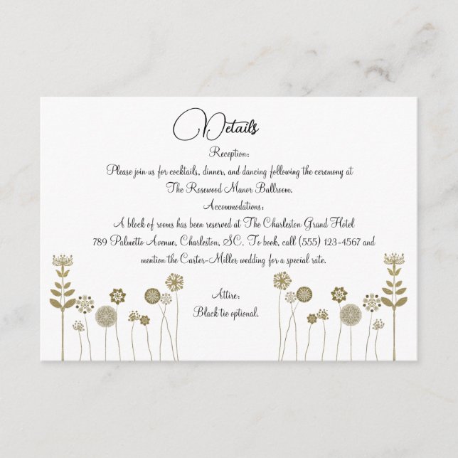 Elegant Timeless Soft Gold Floral Minimalism Enclosure Card (Front)