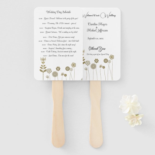 Elegant Timeless Soft Gold Floral Minimalism Hand Fan (Front and Back)