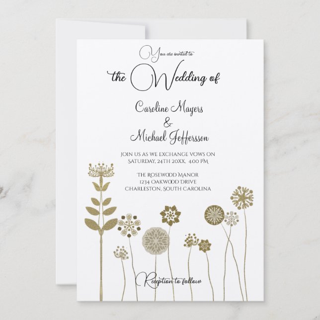 Elegant Timeless Soft Gold Floral Minimalism Invitation (Front)