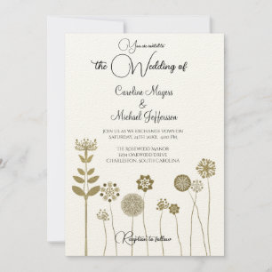 Elegant Timeless Soft Gold Floral Minimalism Invitation