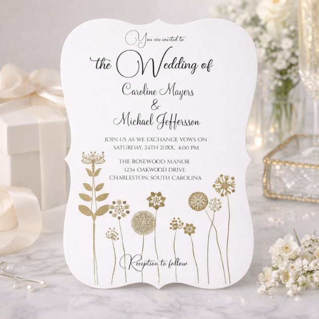 Elegant Timeless Soft Gold Floral Minimalism Invitation (Creator Uploaded)