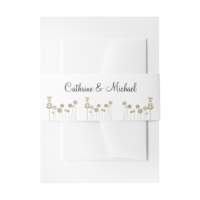 Elegant Timeless Soft Gold Floral Minimalism Invitation Belly Band (Front Example)