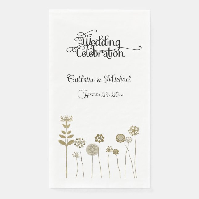 Elegant Timeless Soft Gold Floral Minimalism Napkin (Front)