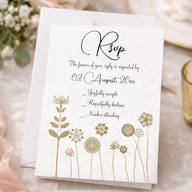 Elegant Timeless Soft Gold Floral Minimalism RSVP Card (Creator Uploaded)