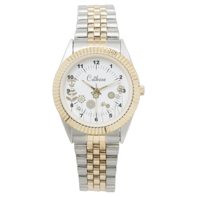 Elegant Timeless Soft Gold Floral Minimalism Watch (Front)