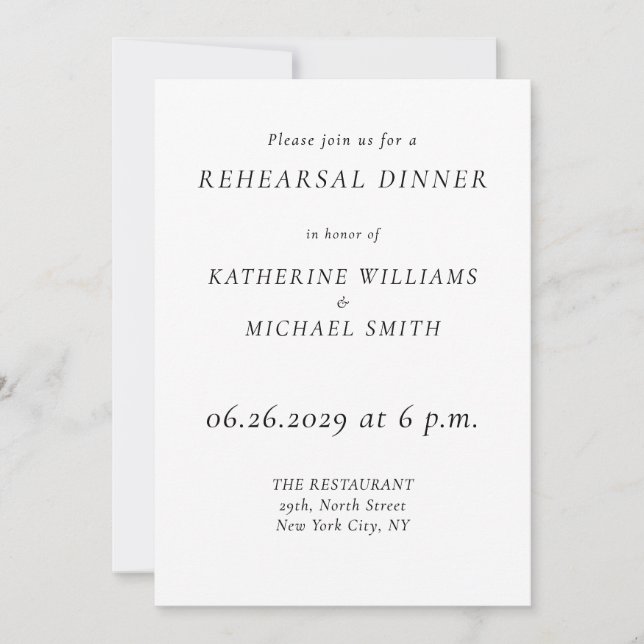 Elegant Timeless Wedding Rehearsal Invitations (Front)