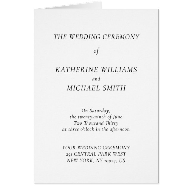 Elegant Timeless White Wedding Program Note Cards (Front)