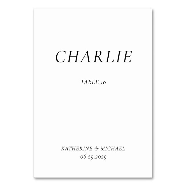 Elegant Timeless White Wedding Table Cards (Front)