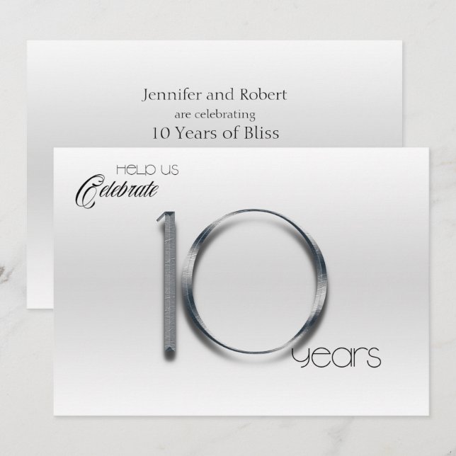 Elegant Tin 10th Wedding Anniversary Invitation (Front/Back)