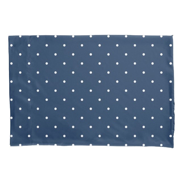 elegant tiny navy blue white polka dots pattern pillowcase (Front)