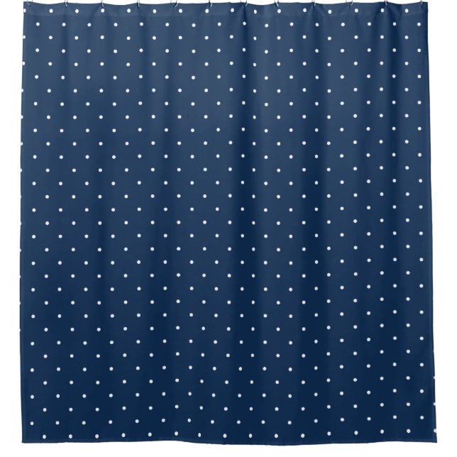 elegant tiny navy blue white polka dots pattern shower curtain (Front)