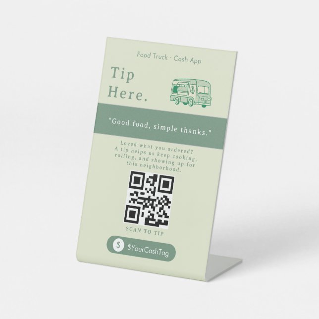 Elegant Tip Here QR Code Sign | Food Truck  (Front)