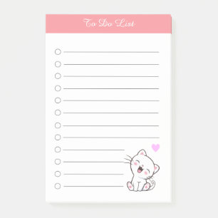 Elegant To Do List & White Kitty Cat Post-it Notes