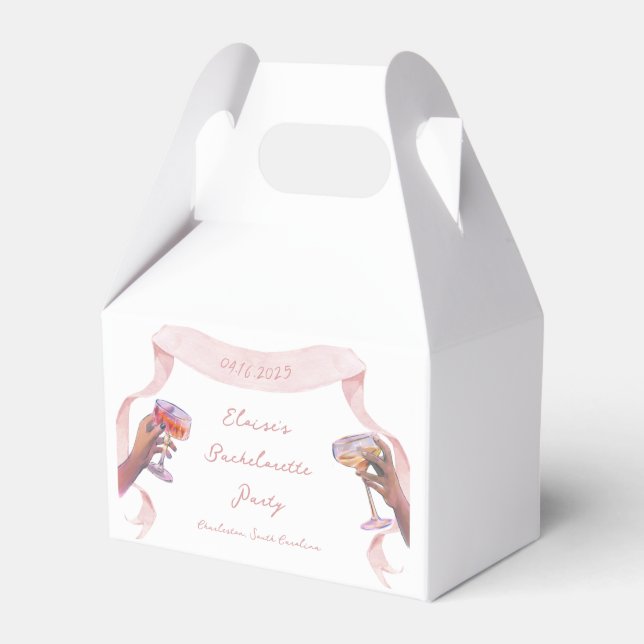 Elegant Toast Bachelorette Cute Unique Pink Ribbon Favour Box (Front Side)