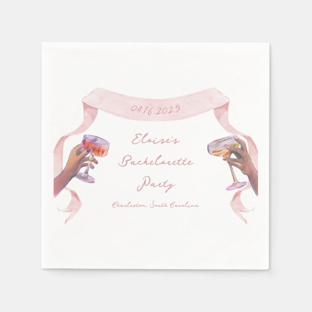 Elegant Toast Bachelorette Cute Unique Pink Ribbon Napkin (Front)