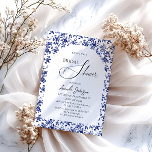 Elegant Toile Blue Floral Bridal Shower Invitation