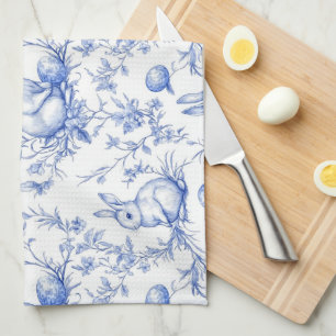 Elegant Toile De Jouy Easter Bunny Tea Towel