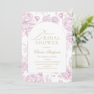 Elegant Toile De Jouy French Peony Bridal Shower Invitation