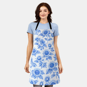 Elegant Toile du Jouy Sunflowers – Blue Botanical Apron