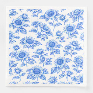 Elegant Toile du Jouy Sunflowers – Blue Botanical Napkin
