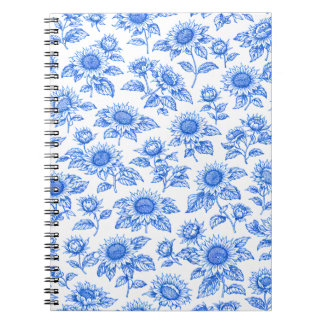 Elegant Toile du Jouy Sunflowers – Blue Botanical  Notebook