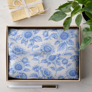 Elegant Toile du Jouy Sunflowers – Blue Botanical Tissue Paper