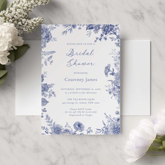 Elegant Toile French Blue Bridal Shower Invitation (Creator Uploaded)
