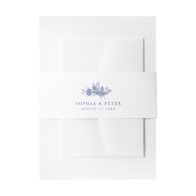 Elegant Toile French Blue Floral Belly Band Invitation Belly Band (Front Example)