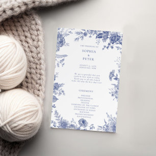 Elegant Toile French Blue Floral Ceremony Program