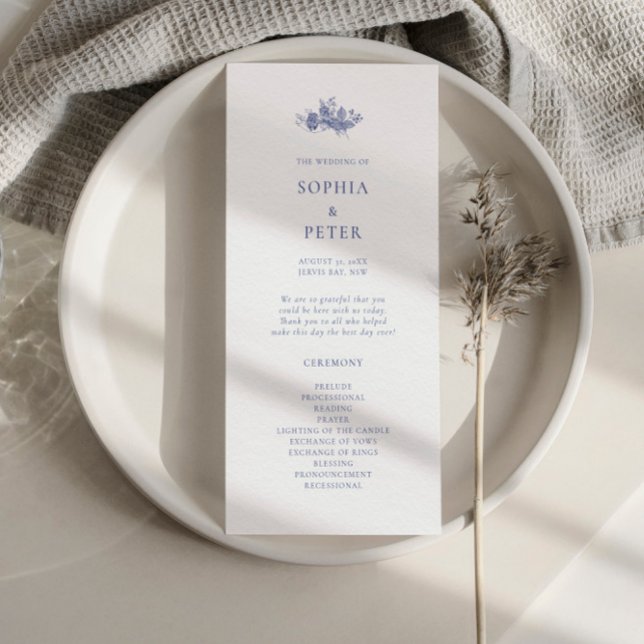 Elegant Toile French Blue Floral Ceremony Program (Creator Uploaded)