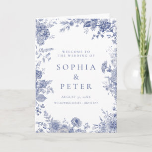 Elegant Toile French Blue Floral Ceremony Program Thank You Card