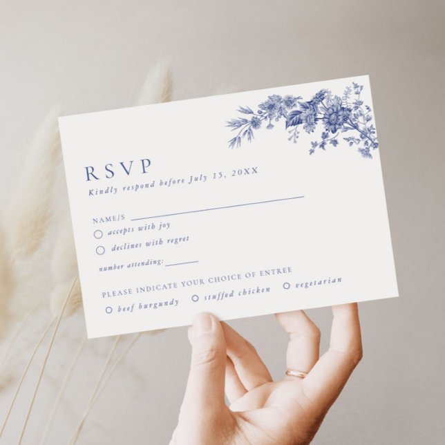 Elegant Toile French Blue Floral RSVP Card (Creator Uploaded)