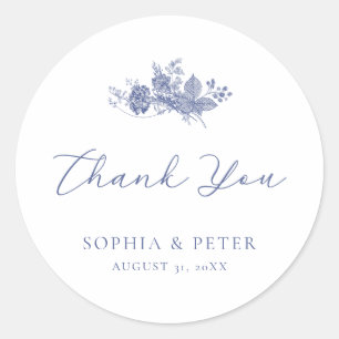 Elegant Toile French Blue Floral Thank you Sticker