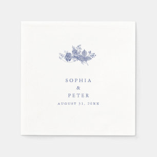 Elegant Toile French Blue Floral Wedding Napkin