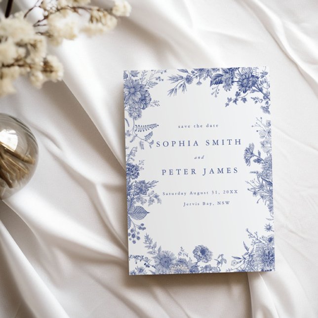 Elegant Toile French Blue Garden Floral Invitation (Creator Uploaded)