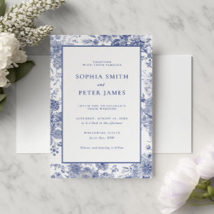 Elegant Toile French Blue Garden Floral Invitation