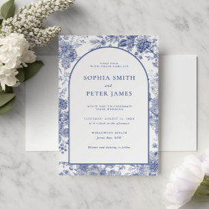 Elegant Toile French Blue Garden Floral Invitation