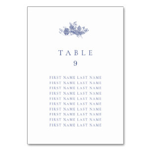 Elegant Toile French Blue Table Number w/ Names