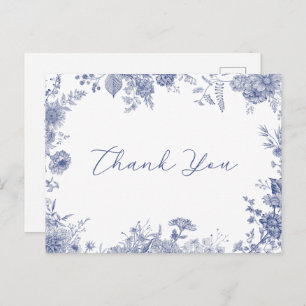 Elegant Toile French Blue Thank You postcard