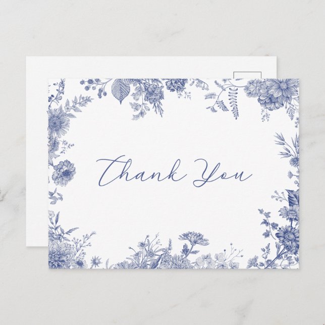 Elegant Toile French Blue Thank You postcard (Front/Back)