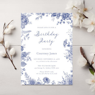 Elegant Toile French Blue toile birthday party Invitation