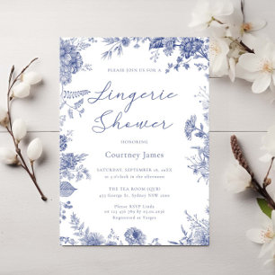 Elegant Toile French Blue toile lingerie shower Invitation