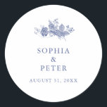 Elegant Toile French Blue Wedding Favour Sticker<br><div class="desc">Designed to coordinate with our Toile French Blue Garden collection,  this customisable thank you sticker features a french country style floral in toile blue. For more advanced customisation of this design,  e.g. changing layout,  font or text size please click the "CUSTOMIZE" button above. Please contact me for any questions!</div>