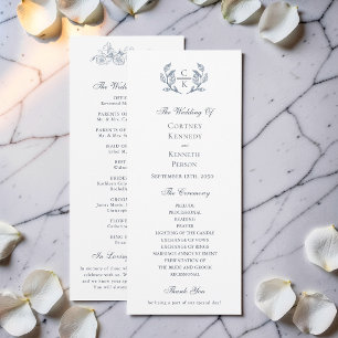 Elegant Toile Monogram Blue Crest Wedding Program