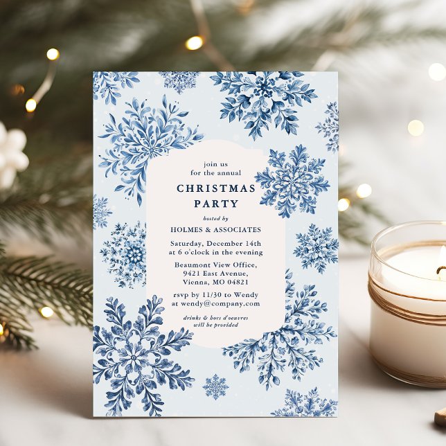 Elegant Toile Snowflake Christmas Party Invitation (Creator Uploaded)