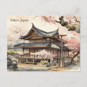 Elegant Tokyo, Japan Vintage Watercolor Travel Postcard